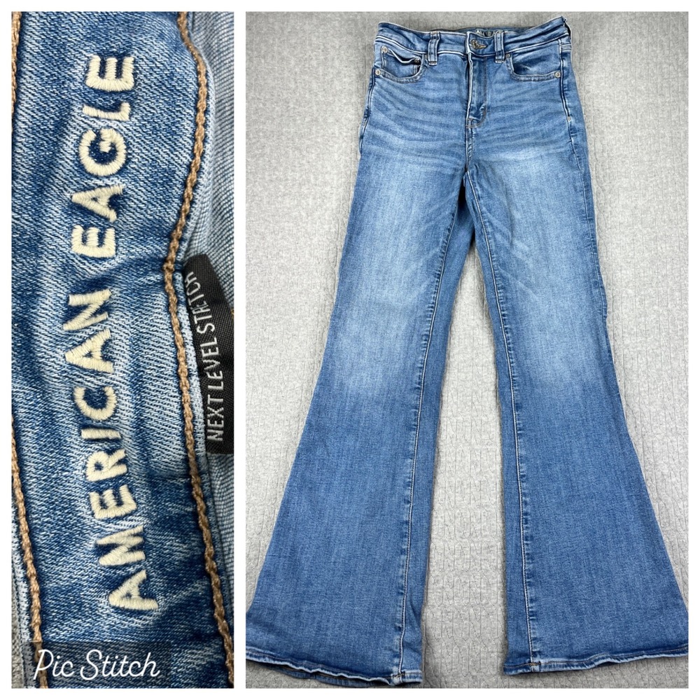 American Eagle Bootcut Hi-Rise Flare Jeans Women 4/24X30 Blue Stretch Denim